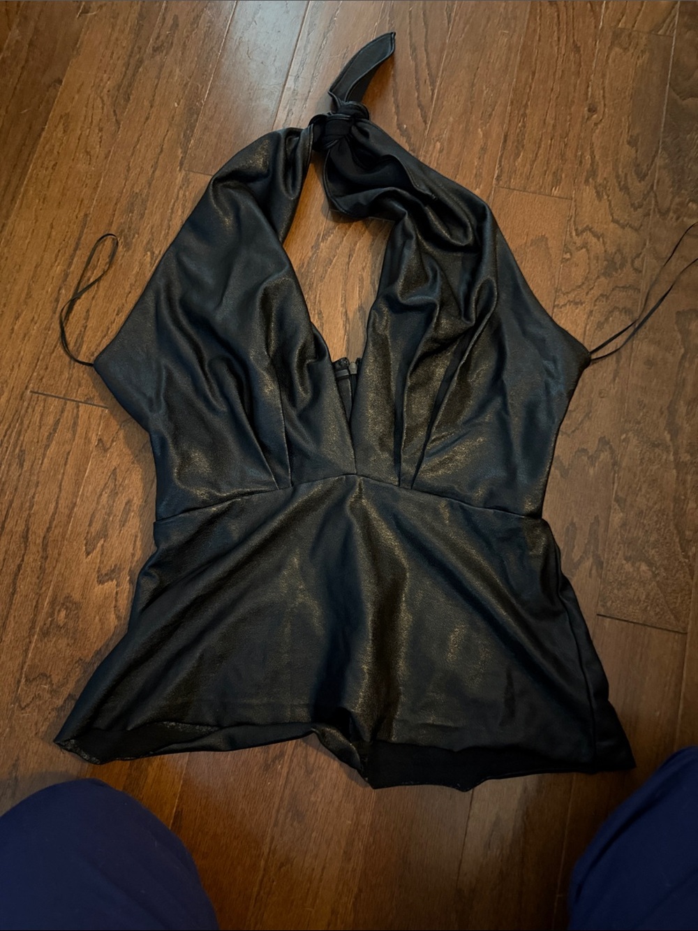 Amanda Uprichard Black Halter Satin-Effect Camisole